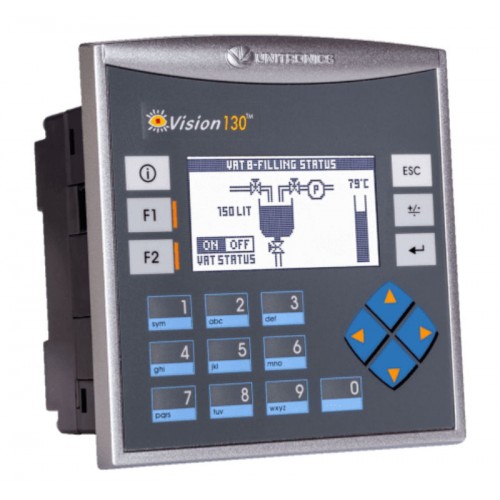 V130-J-TRA22 Контроллер Vision экран 2.4 дюйма , вх./вых:8 DI,2 AI/DI,2 PT100/TC/DI,4RO,2AO,4 TO HS,Плоская панель Unitronics