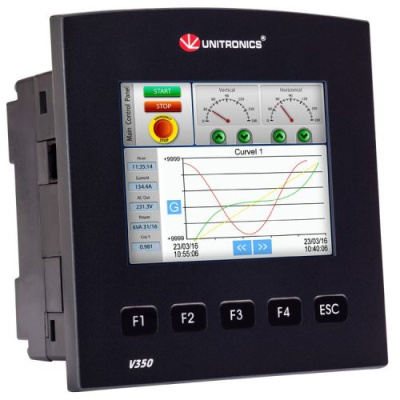 V350-J-TA24 Контроллер Vision экран 3.5 дюйма, вх./вых: 8DI, 10TO, 2AI/DI, 2PT100/TC/DI, 2AO, Плоская панель Unitronics