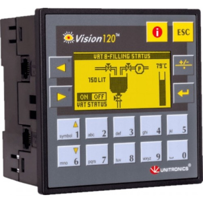 V120-22-R2C Контроллер Vision, экран 2,4 дюйма, вх./вых: 10DI, 2AI, 6RO Unitronics